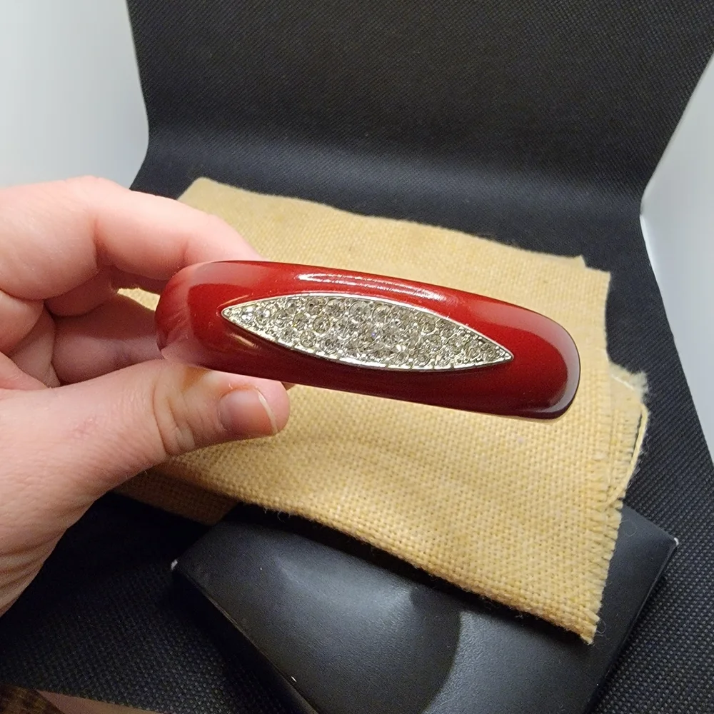 Red Lucite Pave Accent Bangle Bracelet Rouge Red Bracelet Accent Diamond Pave